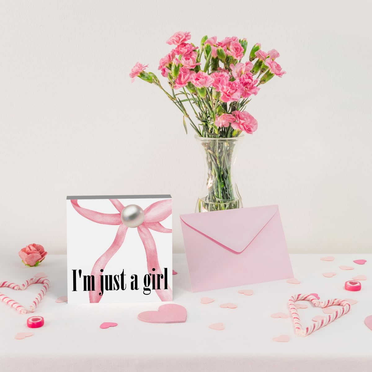 Pink Bow Coquette Room Decor - Wooden Box Sign Desk Decor