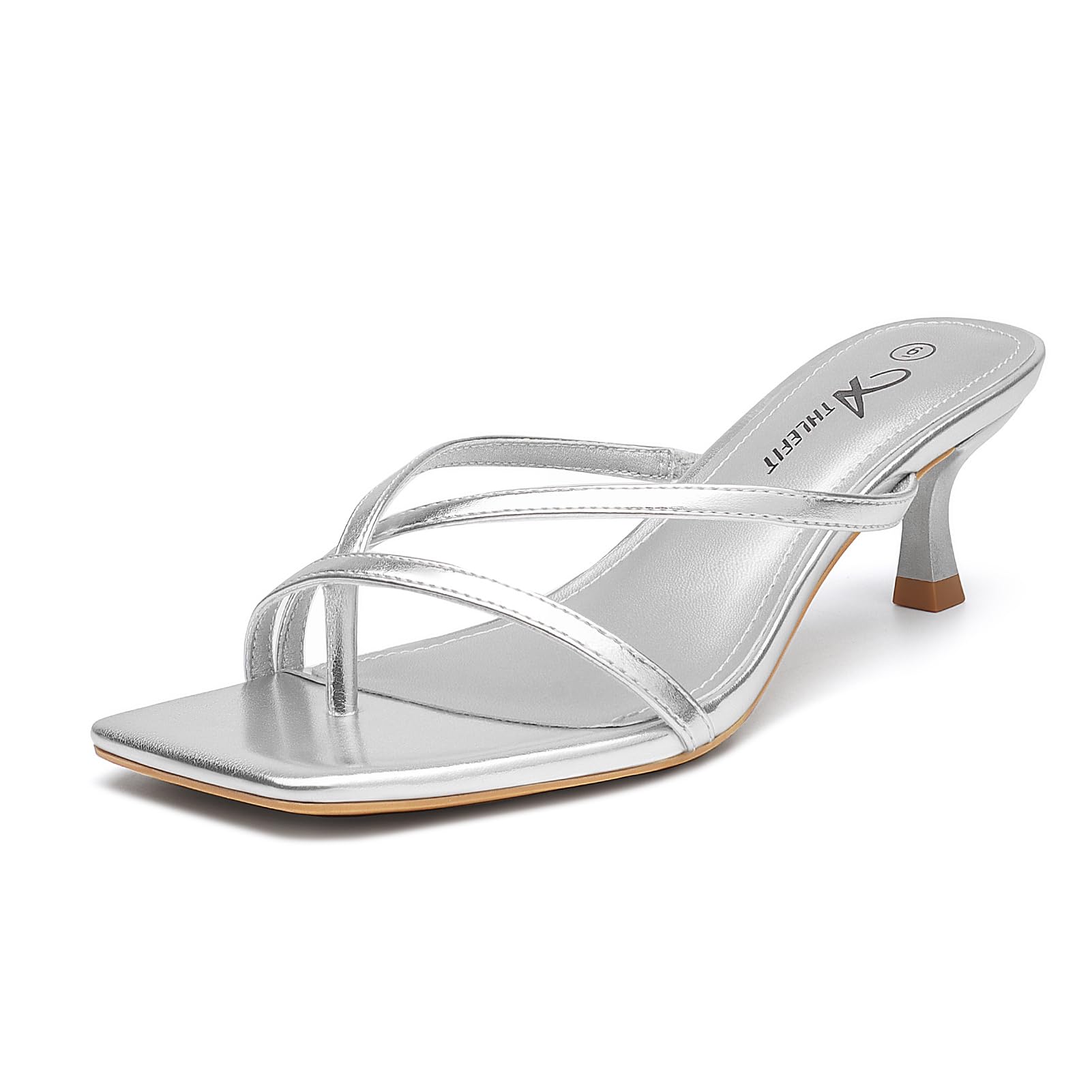 Women's Strappy Kitten Heels Flip Flops Square Open Toe Low Thong Heeled Sandals