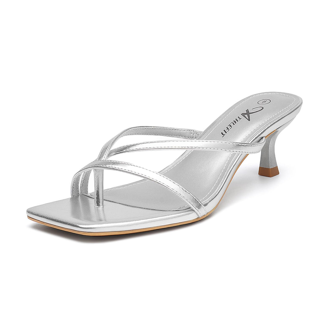 Women's Strappy Kitten Heels Flip Flops Square Open Toe Low Thong Heeled Sandals