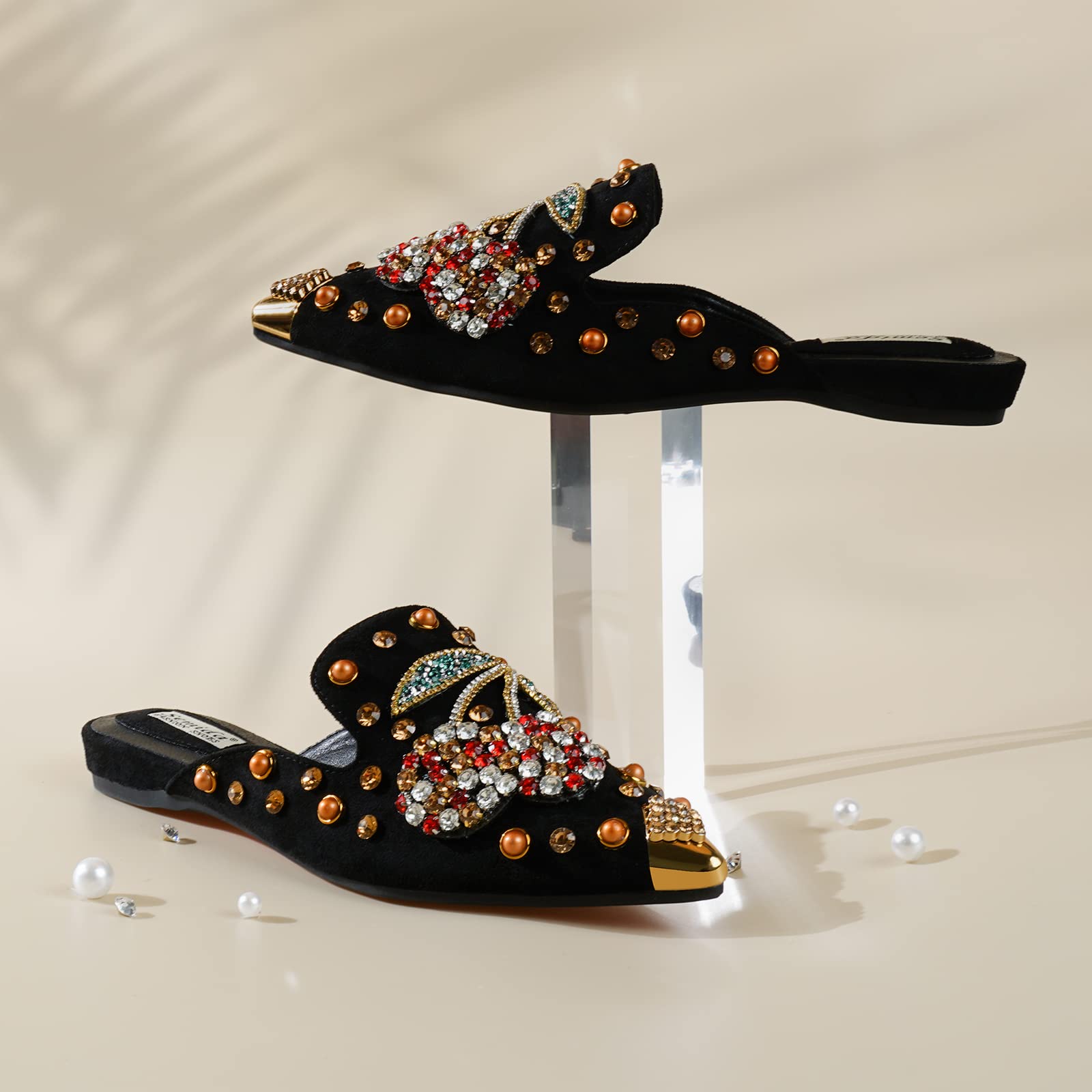 Mules for Women Flats Comfortable Soft Memory Foam Insole Pointed Rivet Mule Shoes