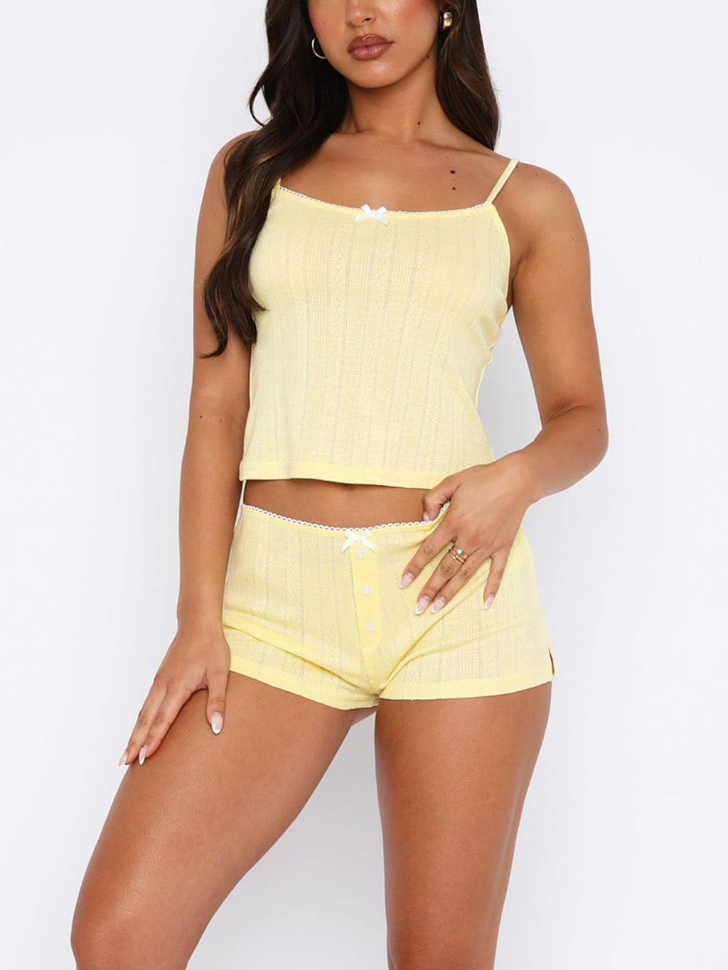 Women's Two Piece Outfit Lace Trim Top and Shorts Set 2 Piece Lounge Sets Ladies PJs Summer Clothes