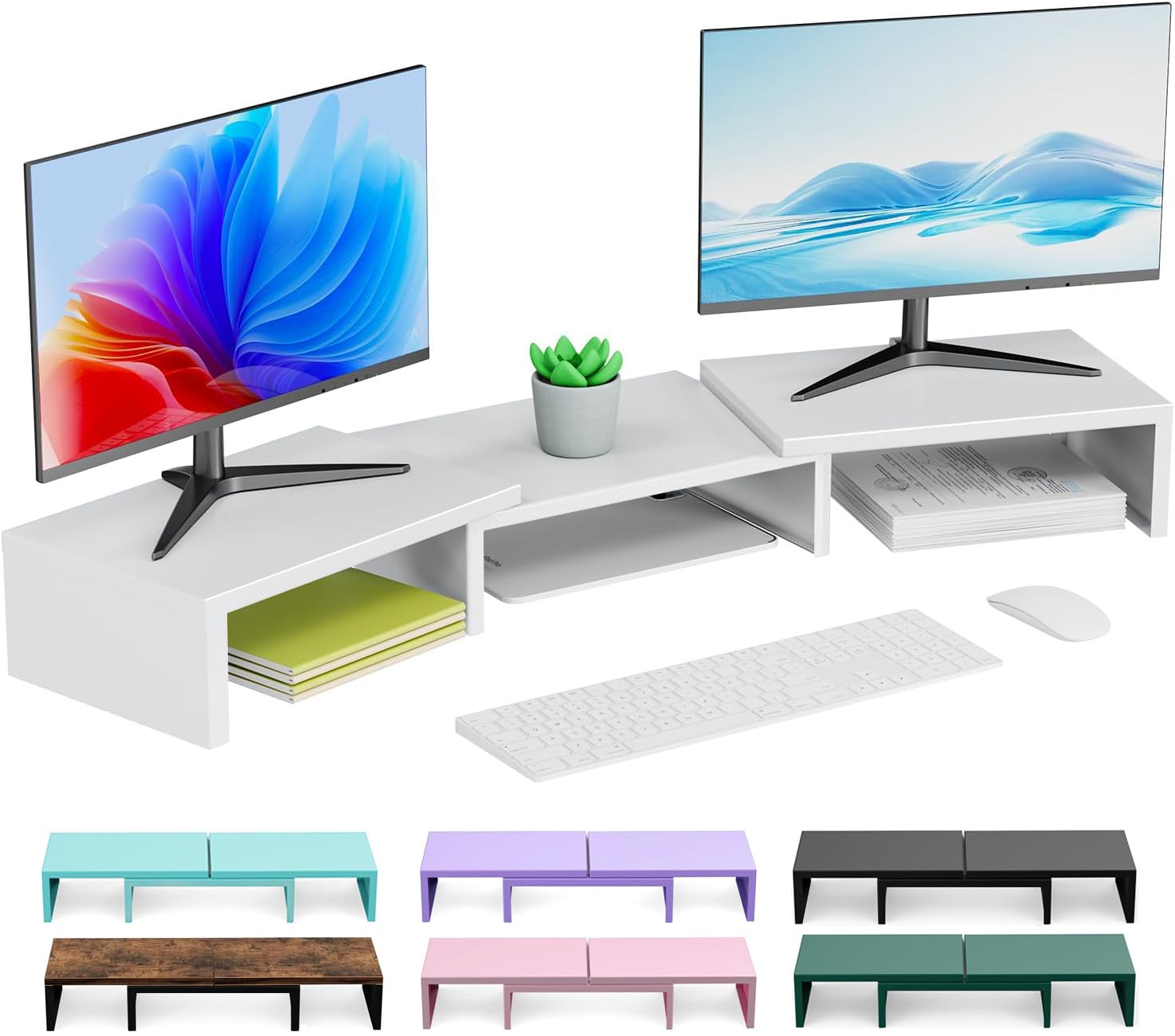 Dual Monitor Stand for Desk, Metal Monitor Riser, Office Supplies and Accessories