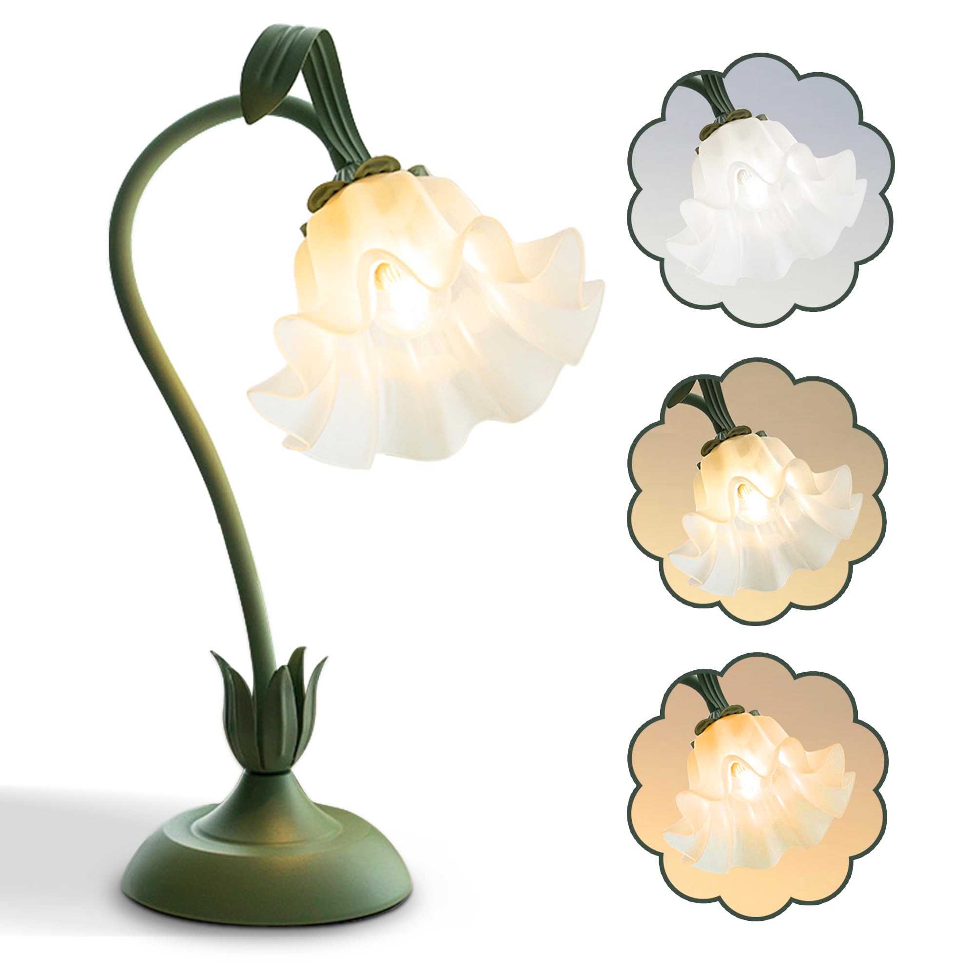 Vintage Flower LED Table Lamp â€?Kawaii Bedside Reading Light with 3 Color Modes