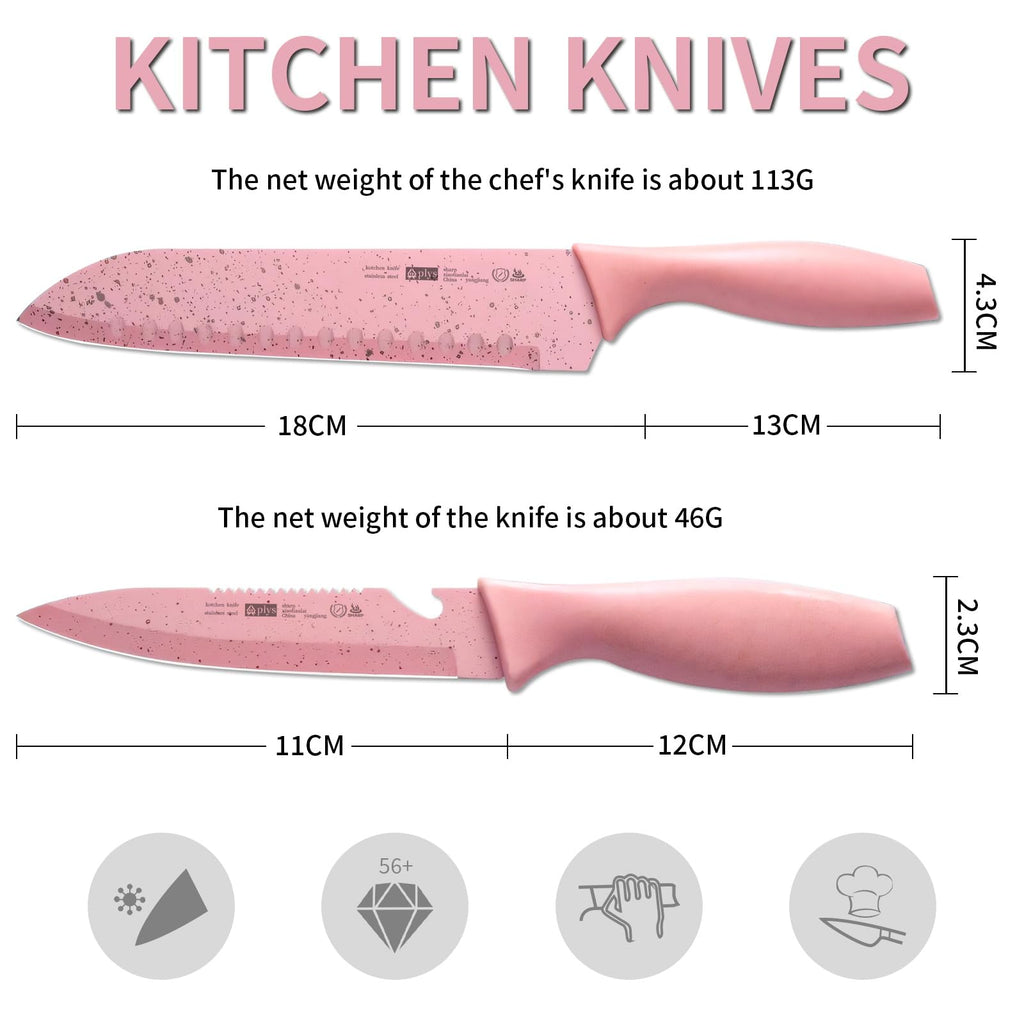 Pink Knife Set of 2, Stainless Steel 4.5" Paring Knives 7" Santoku Knives with Ergonomic Handle, Lightweight Kitchen Knives Set