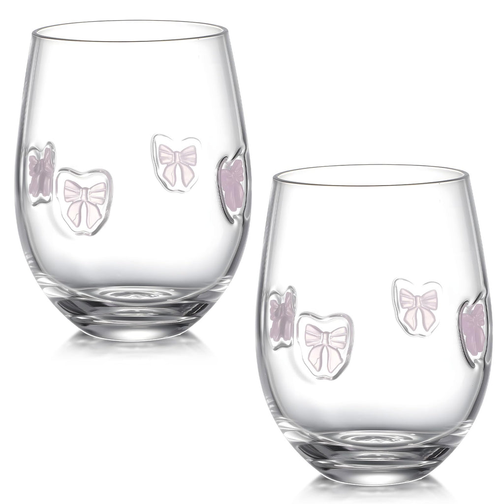 Pink Bow Aesthetic Stemless Wine Glasses 18 oz
