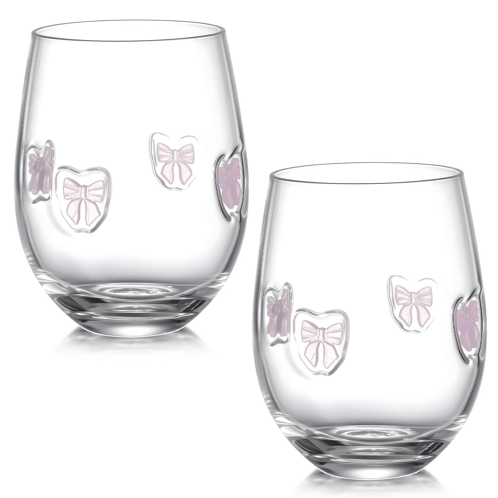 Pink Bow Aesthetic Stemless Wine Glasses 18 oz