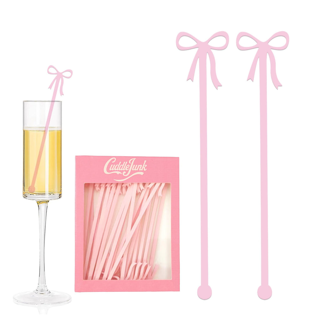 Coquette 20 pcs Bow Drink Stirrers, Acrylic Drink Stirs for Bow Themed Party Decoration