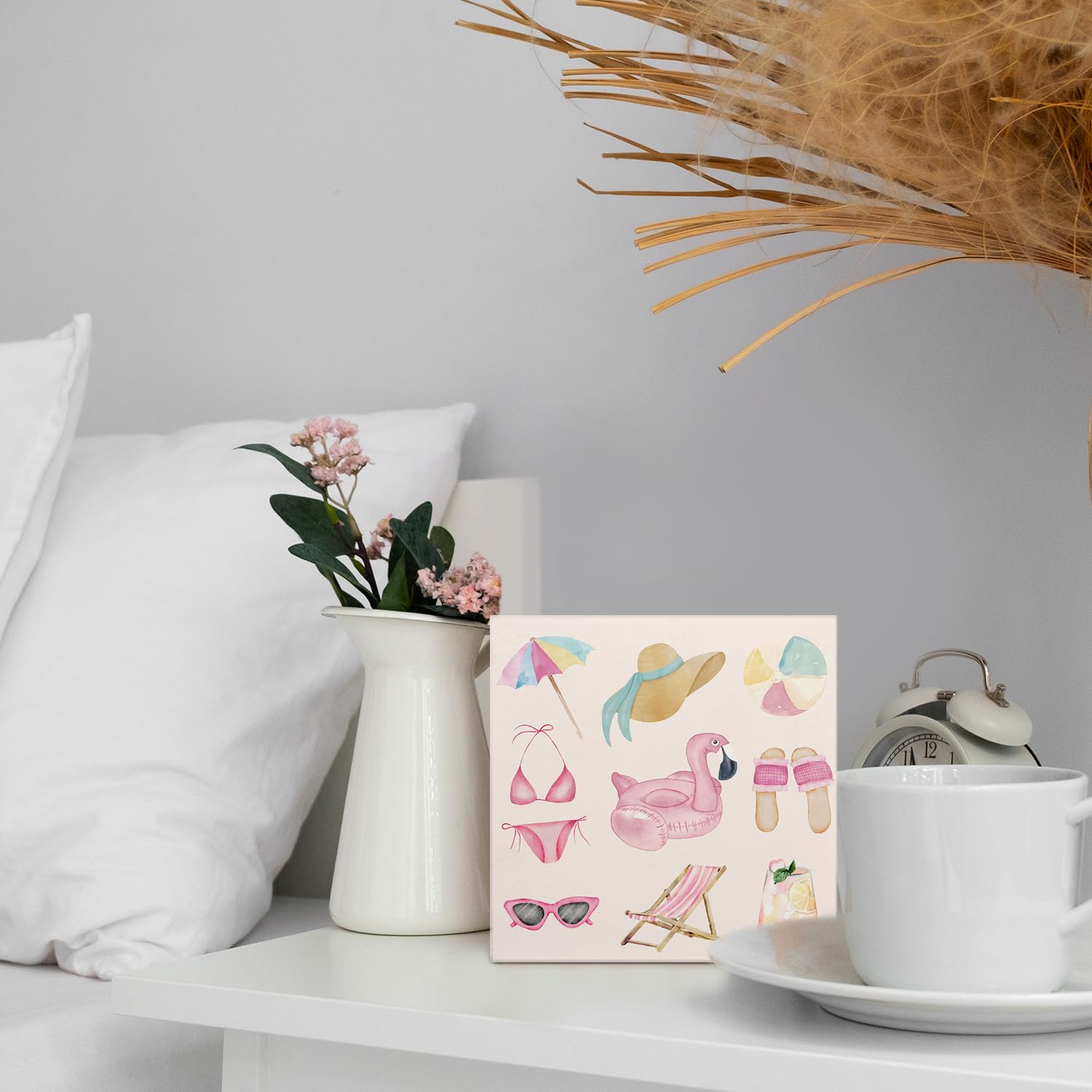 Coquette Pink Bow Champagne Wooden Box Sign, 5x5 Inch