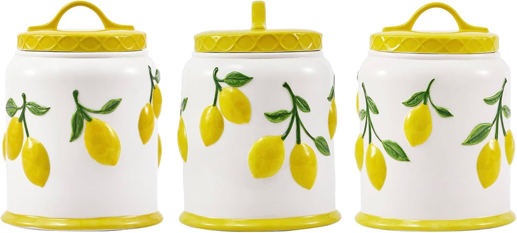 Lemon Handpainted 9 inch Stoneware Cookie Jar, Air Tight Seal