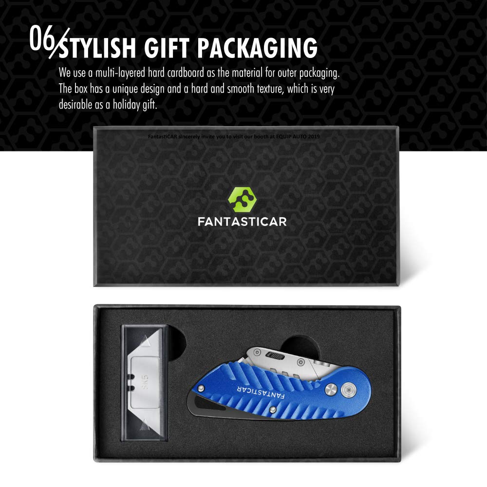 Folding Utility Knife, Cute Metal Box Cutter with Extra 5 Sharp Blades, Quick Blade Change, and Preminium Gift Packaging, for Cardboard Opener, Paper Cutter