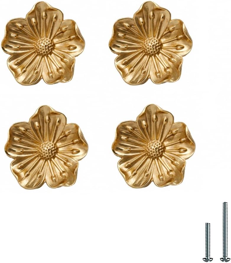 Gold 4 Pack Brass Knobs for Dresser, Drawers and Cabinet Decorative