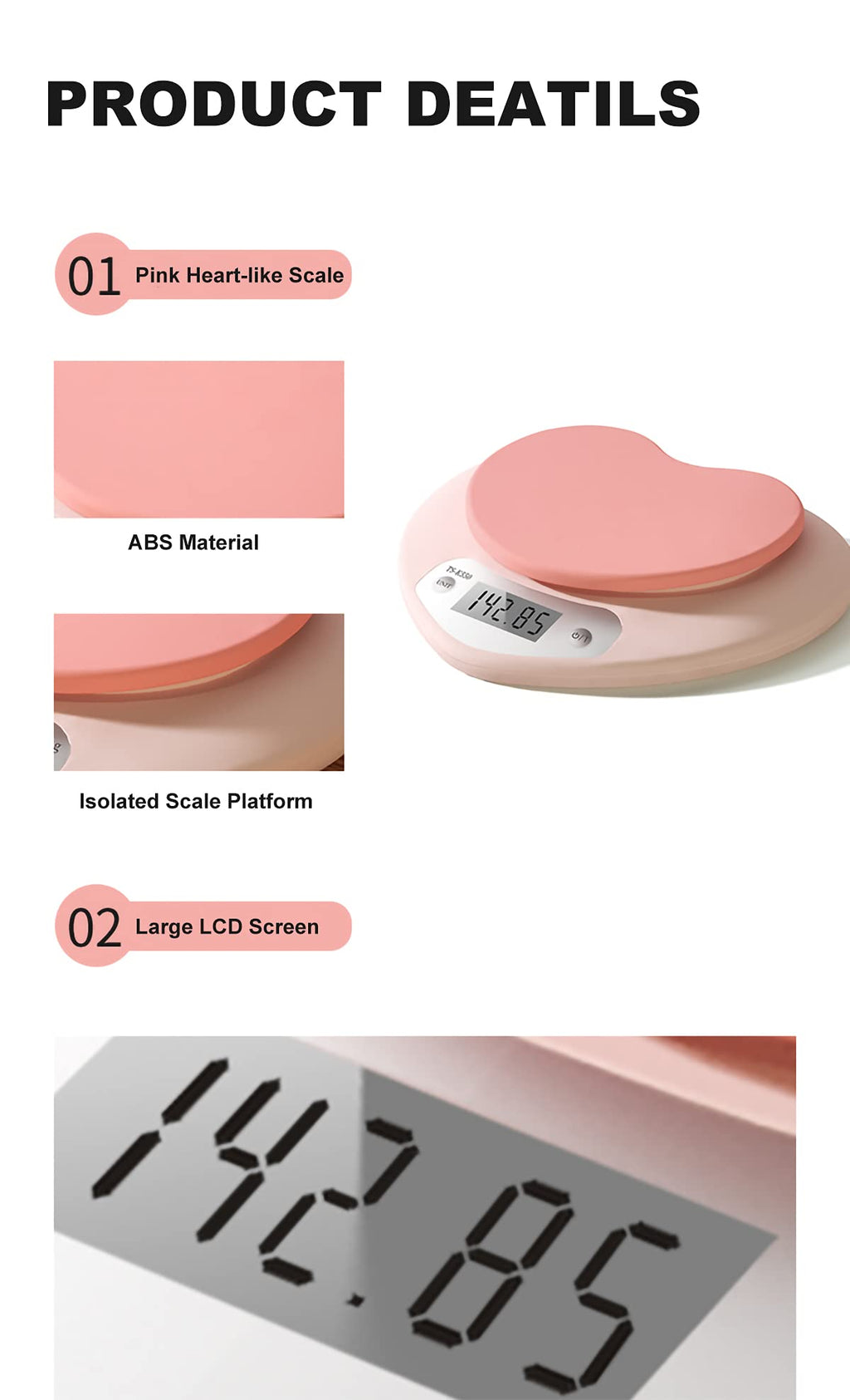 Digital Kitchen Scale â€?Large LCD, Tare Function, 11lb Capacity, Precise 0.03oz Graduation for Baking & Cooking, Measures in ML & Oz