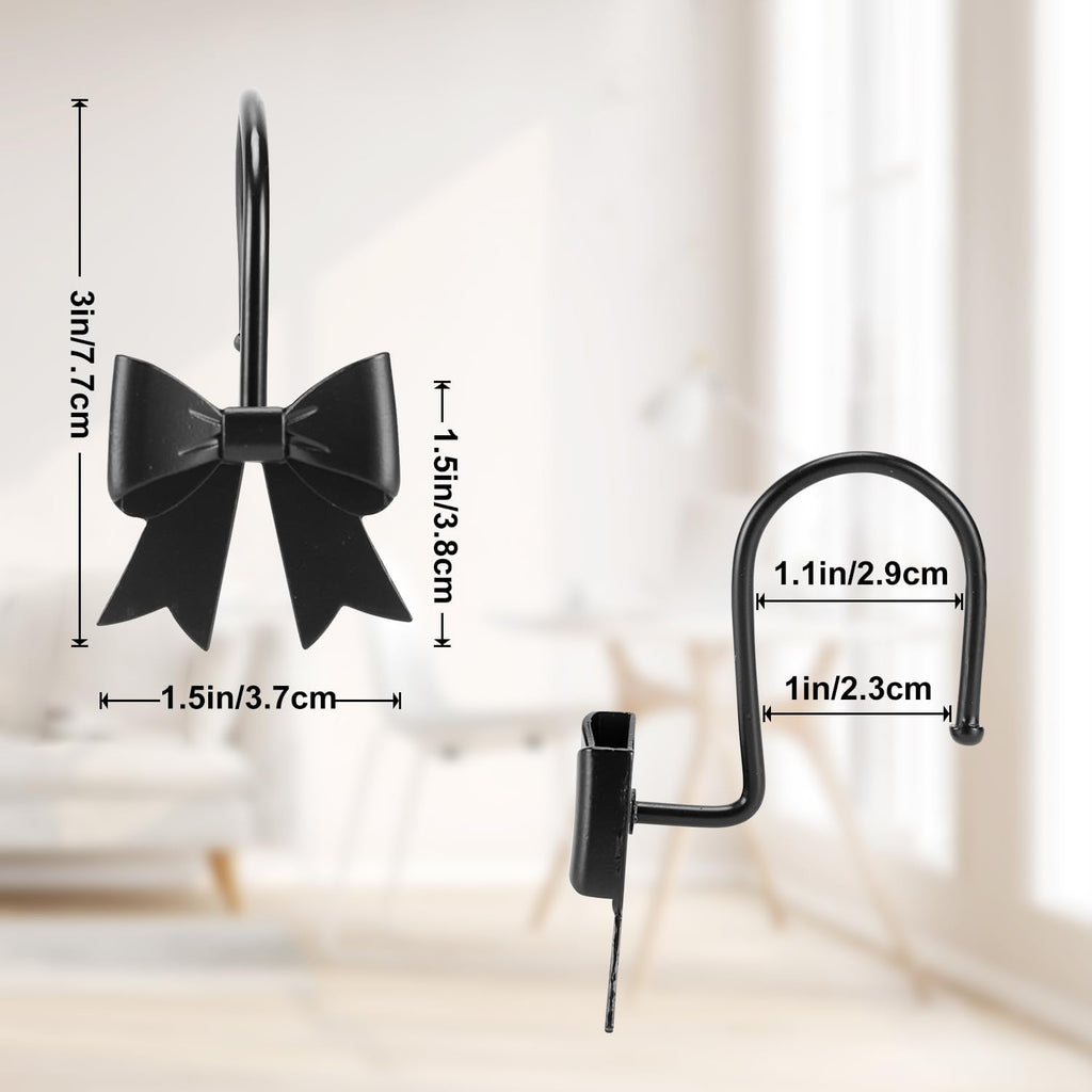 Metal Decorative Rings Bow Shower Curtain Hooks, Rustproof Bow Knot Design for Bathroom 12 Pack