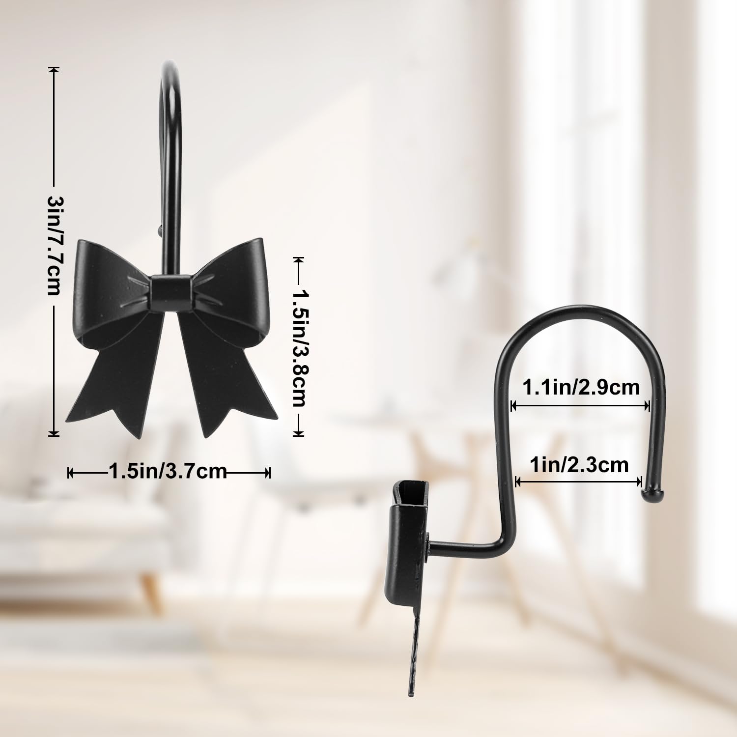 Metal Decorative Rings Bow Shower Curtain Hooks, Rustproof Bow Knot Design for Bathroom 12 Pack