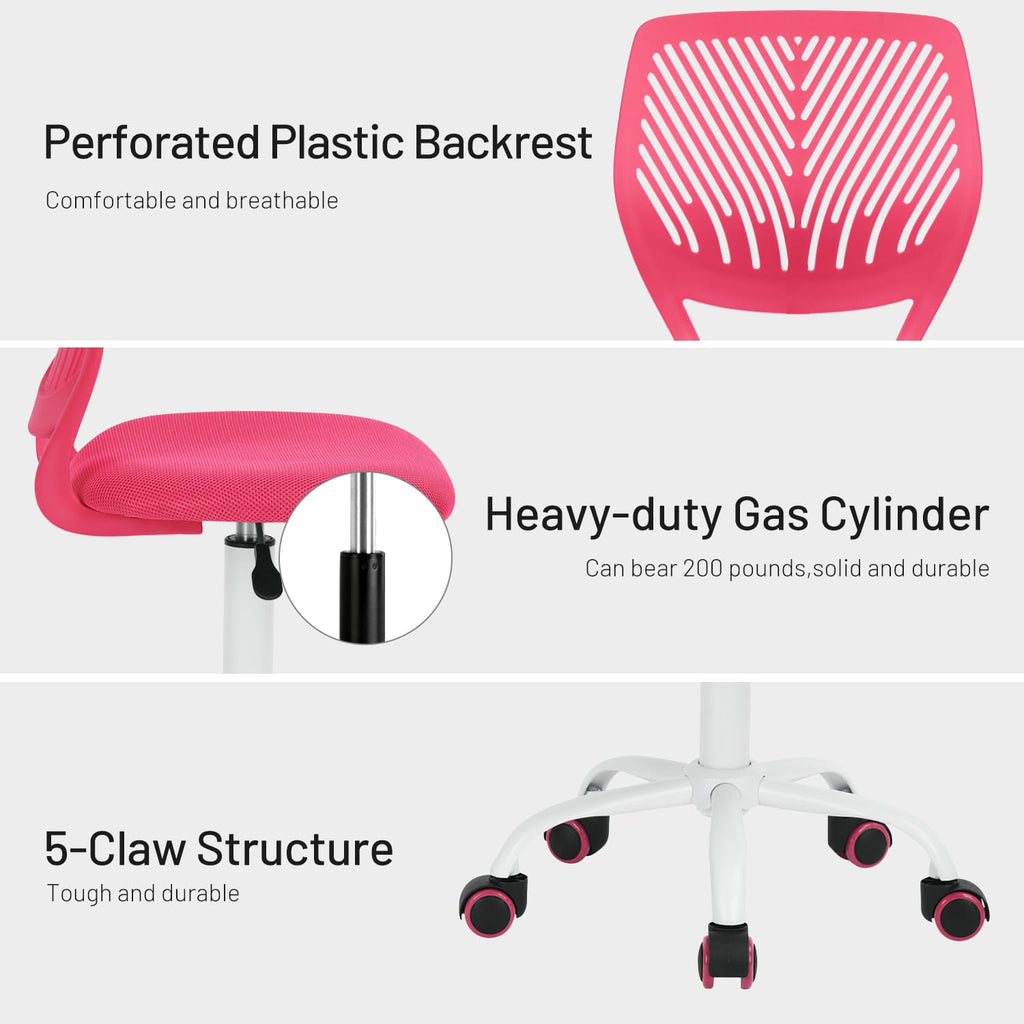 Study Desk Chair Armless Cute, Ergonomic Small Swivel Adjustable Rolling Lightweight Task Chair with Wheels and Mesh Padded Cushion