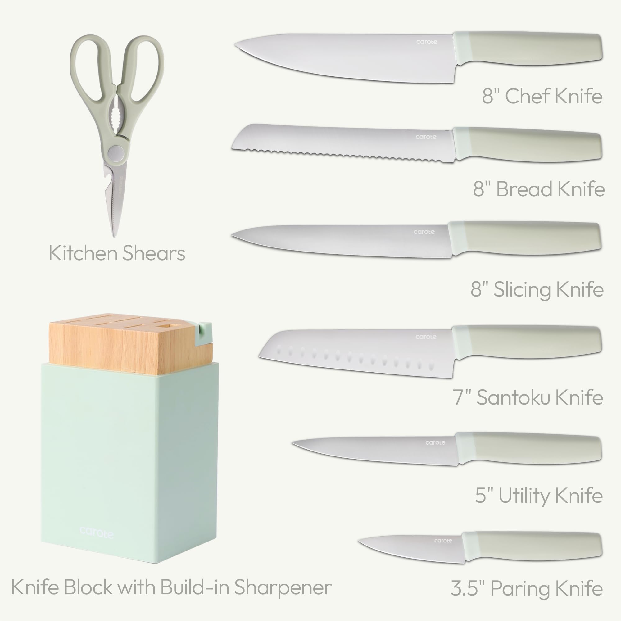 Kitchen Knife Set with Block and Sharpener, Dishwasher Safe Knife Block Set 9Pcs, Forged Cutlery with Razor-Sharp Stainless Steel Blades
