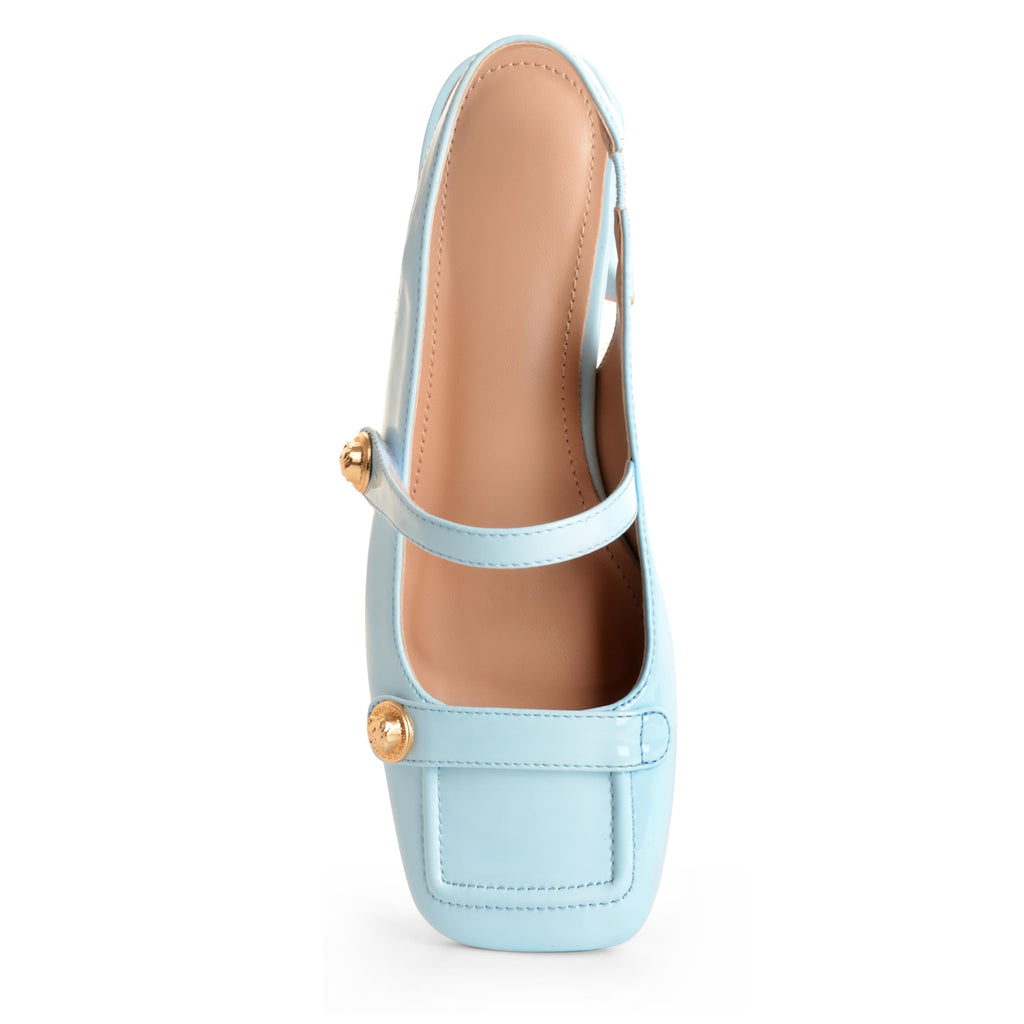 Slingback Mary Jane Heels for Women Low Block Heel Closed Square Toe Pump Shoes Heels