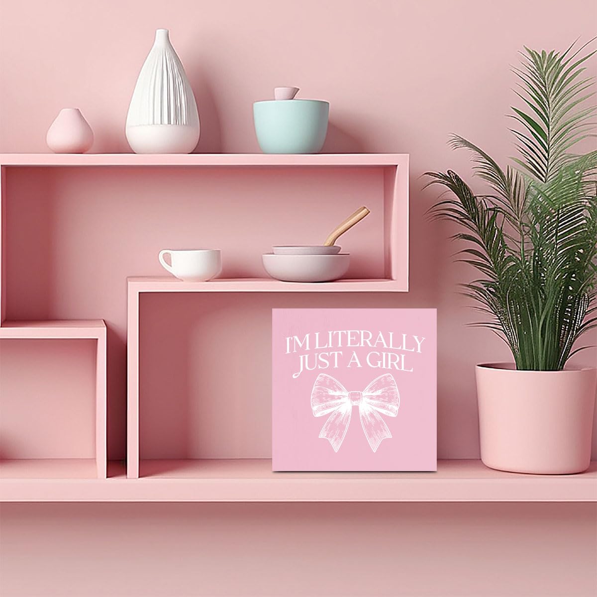 Pink Bow Coquette Room Decor - Wooden Box Sign Desk Decor