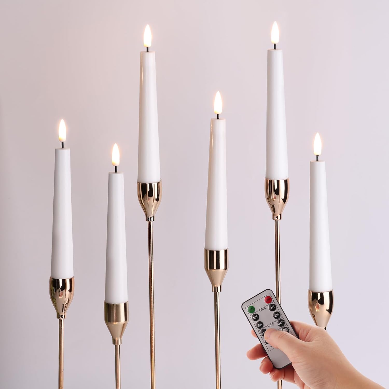 Short Flameless Taper Candles with Remote, Flickering Battery LED Wax Candlesticks Set of 6