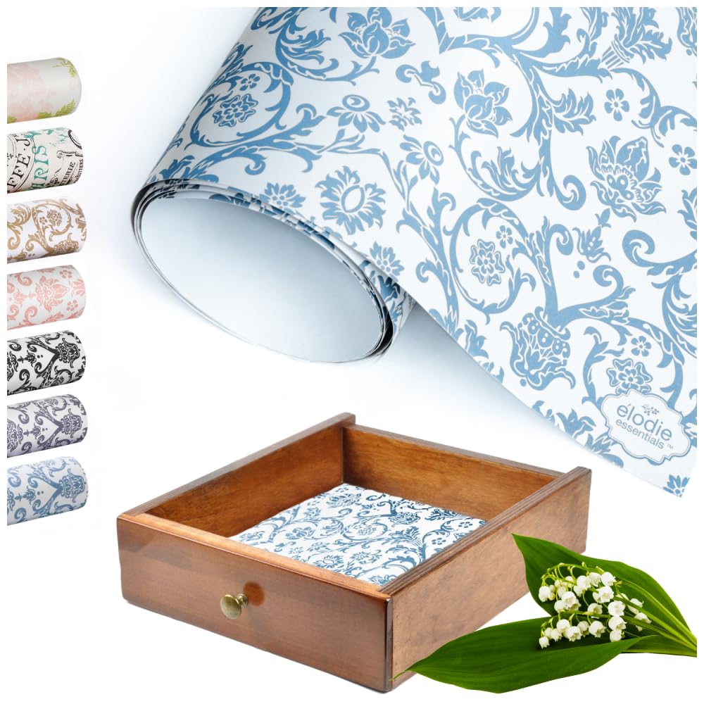 Scented Drawer Liners - Non-Adhesive Paper Sheets for Closet Shelves, Cabinet, Home Essentials & Dresser - 14 x 19.5 Inch Royal Damask Print Drawer Liner - Coquette Room Decor