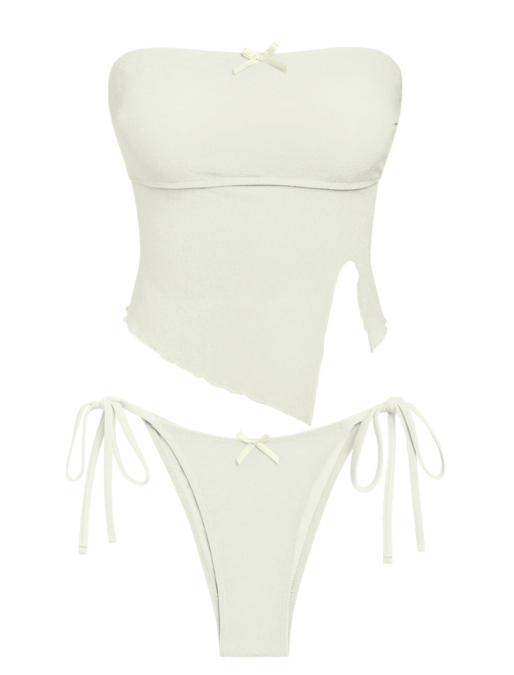 Women's Bandeau Tankini Swimsuit Asymmetrical Slit Bowknot String High Cut Fairyland Cheeky Bathing Suit