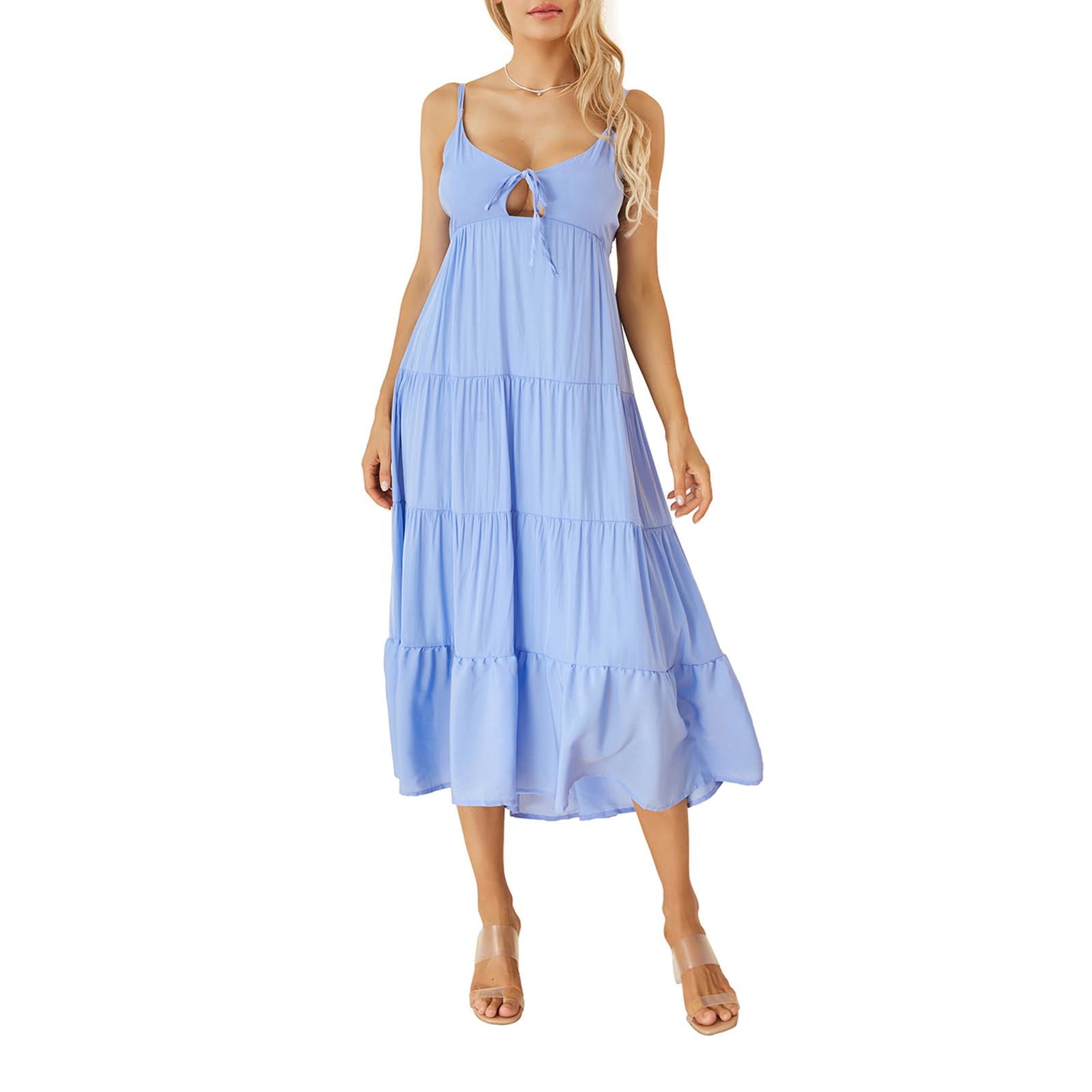 Women Y2k Bodycon Long Dress Spaghetti Strap Low Cut Dress Casual Backless Flowy Maxi Dress Sexy