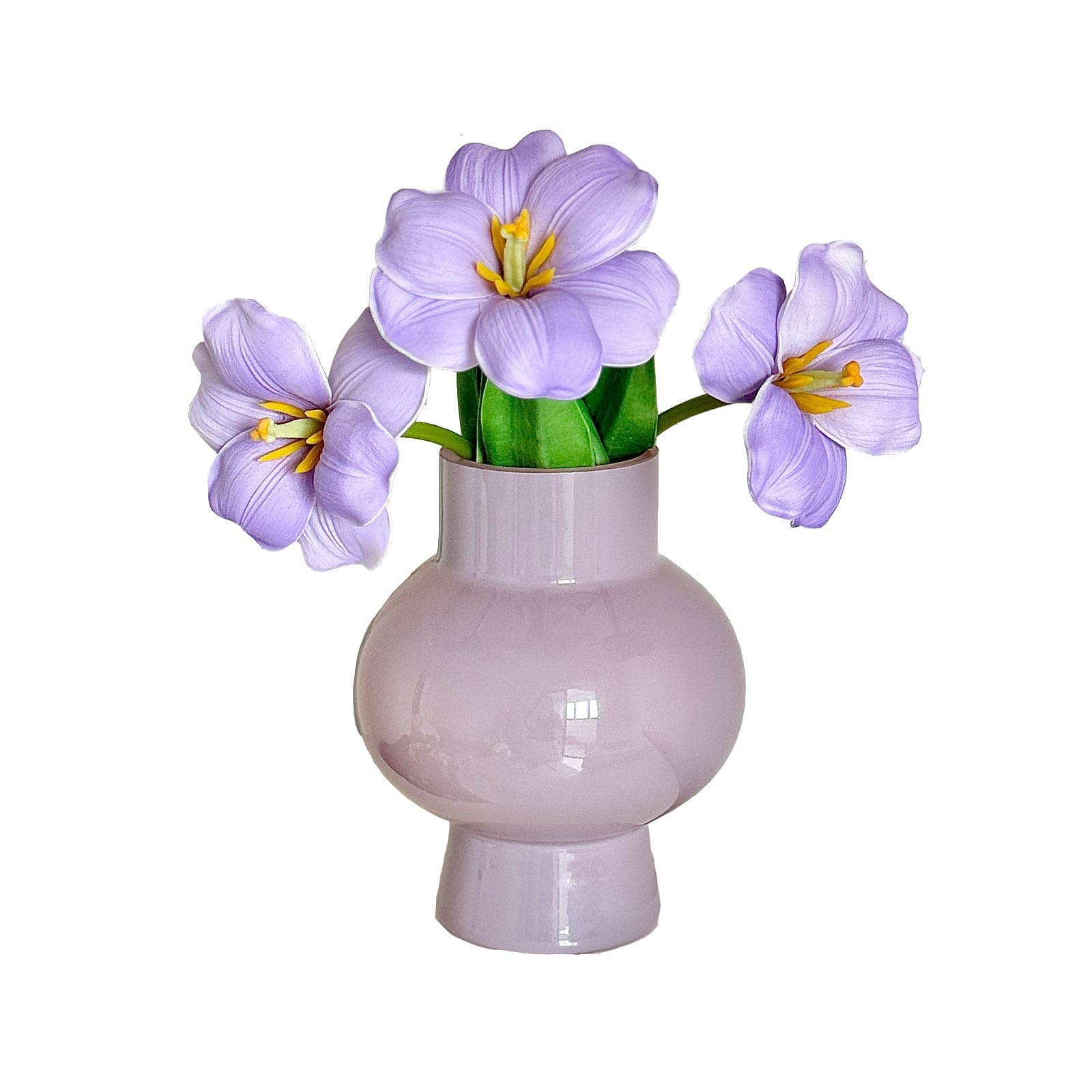 Modern Glass Vase for Flowers, Cute Yellow Colored Decorative Vase for Centerpiece Table Shelf Funky Home Office Decor