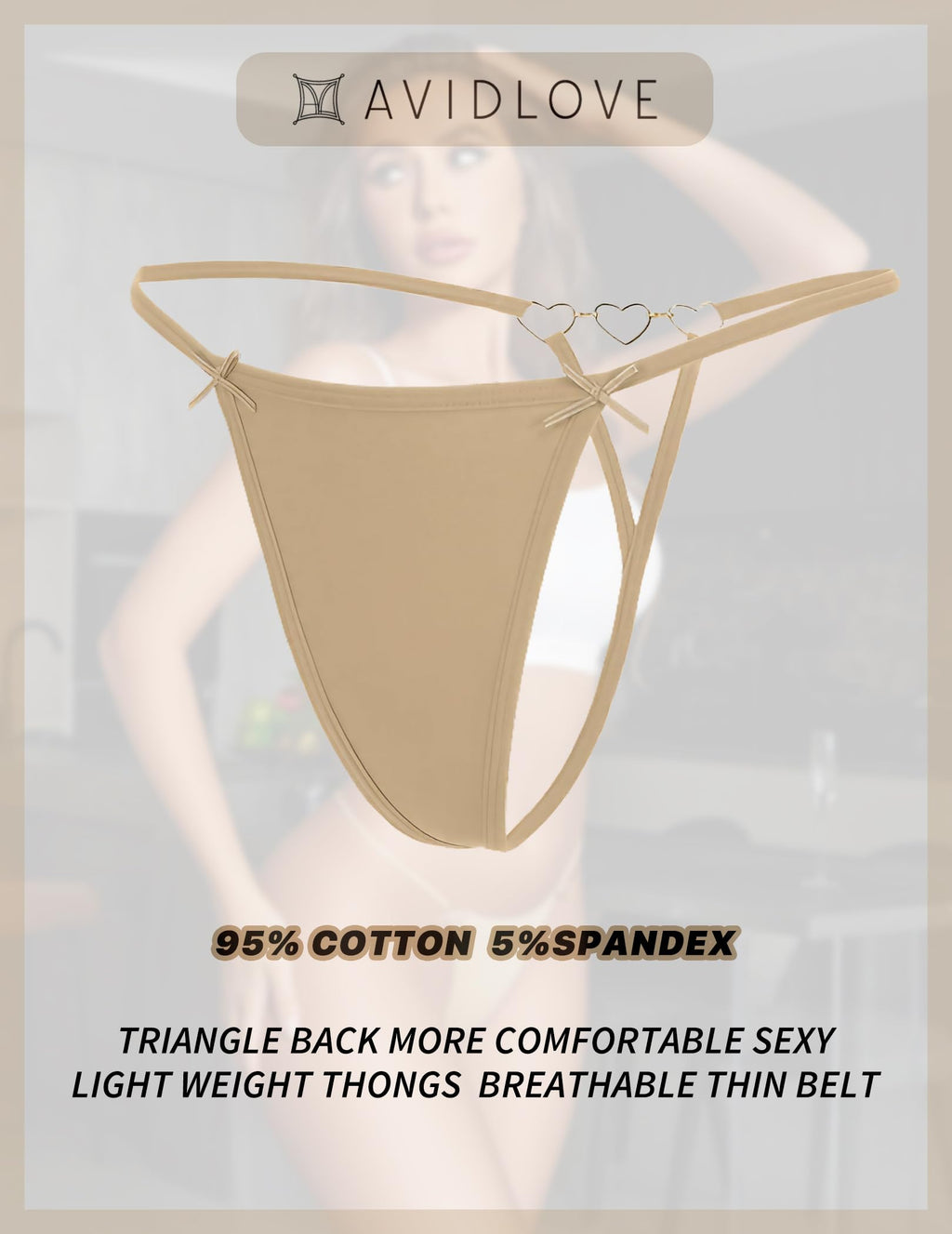 G String Thongs for Women Cheeky Breathable Underwear Sexy No Show Panties 3 Pack