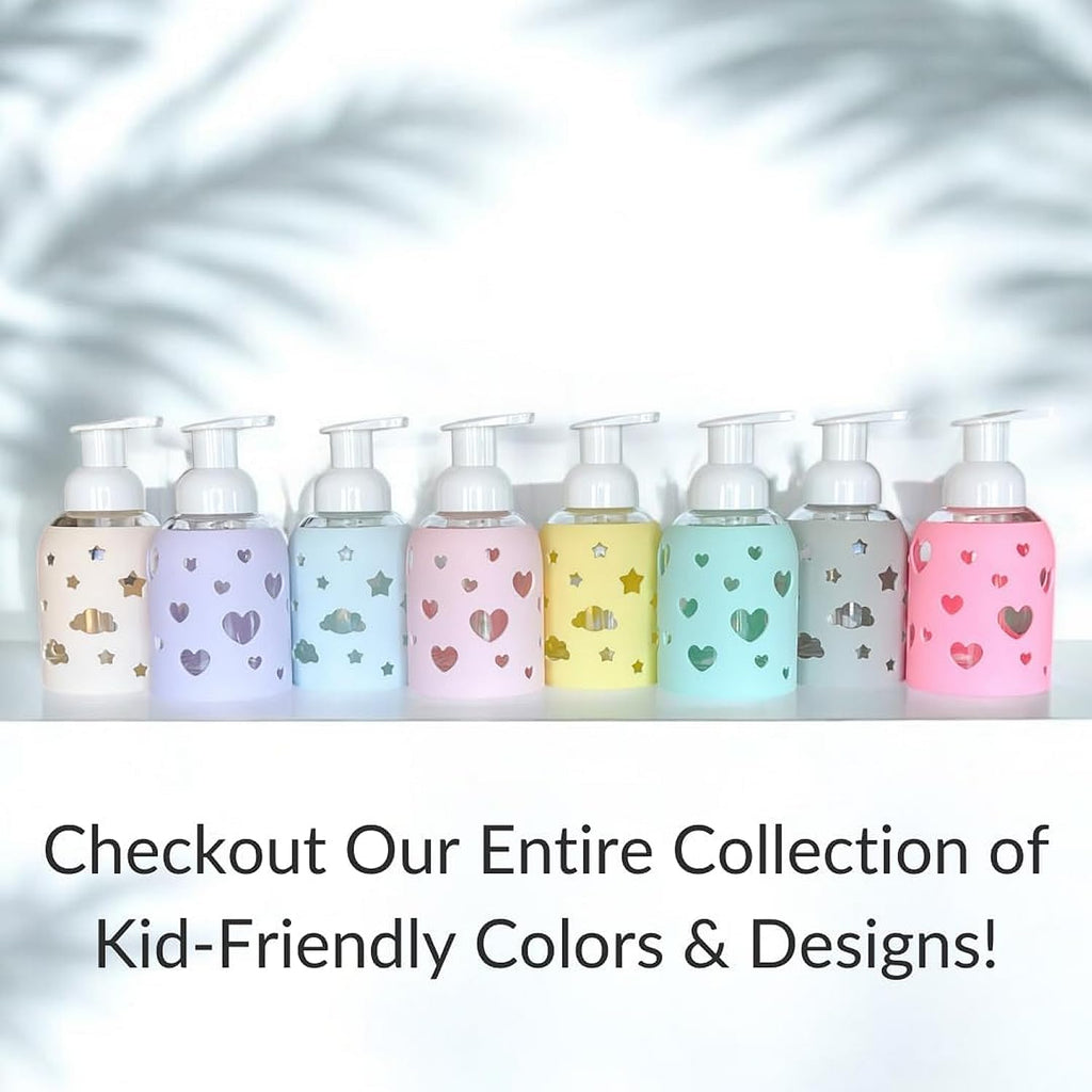 Foaming Glass Bottle Dispenser w/Heart Silicone Sleeve, 8oz