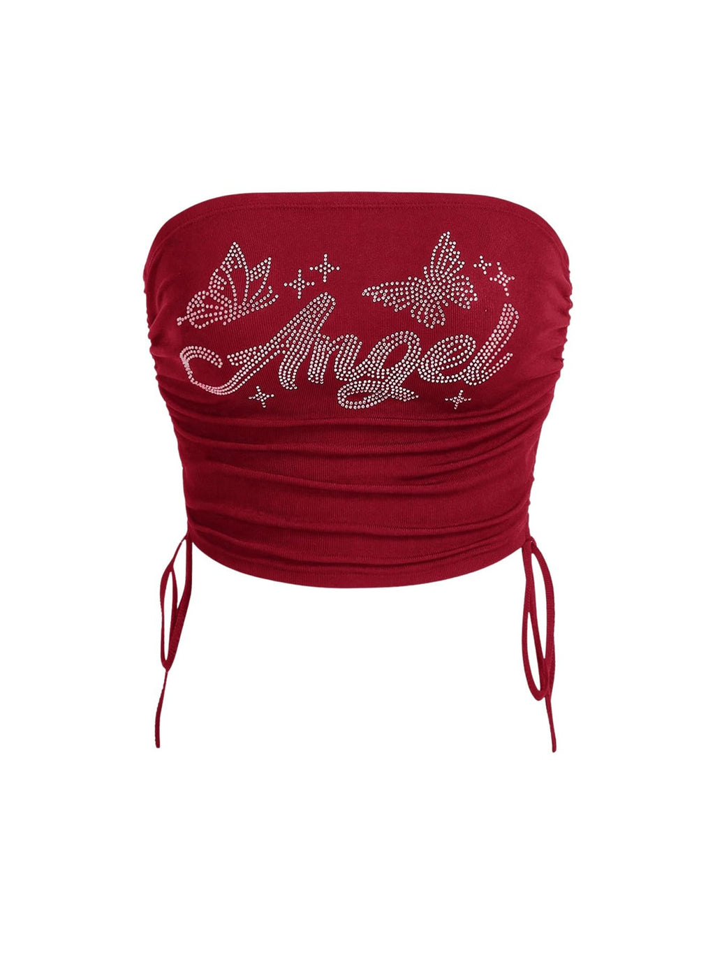 Women's Y2K Tube Tops Rhinestone Strapless Sleeveless Graphic Crop Tops