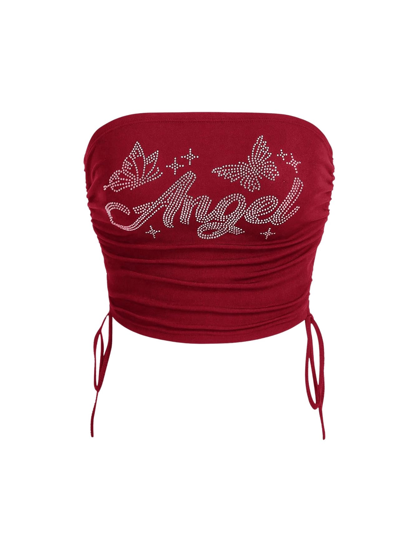 Women's Y2K Tube Tops Rhinestone Strapless Sleeveless Graphic Crop Tops