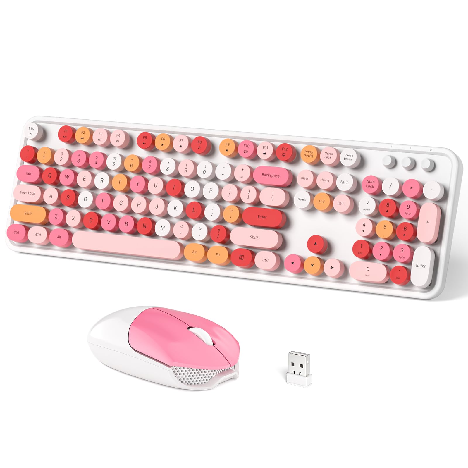 Wireless Keyboard and Mouse Combo, Full-Sized Typewriter Keyboards, Cute Cat Shaped Wireless Mouse, USB Plug and Play for Windows, Computer, PC, Laptop, Desktop
