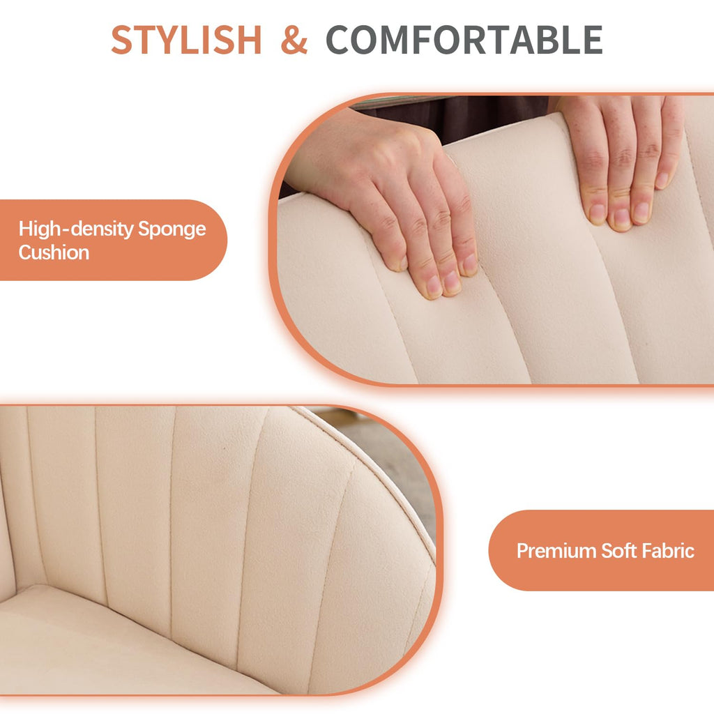 Modern Vanity Velvet Adjustable Low Back Rolling Chair, Twill Upholstered Cute Chair with Wheels