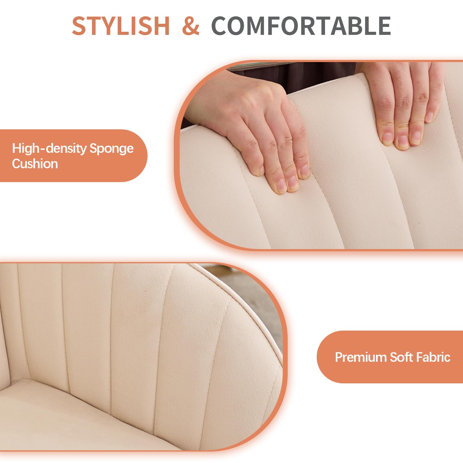 Modern Vanity Velvet Adjustable Low Back Rolling Chair, Twill Upholstered Cute Chair with Wheels