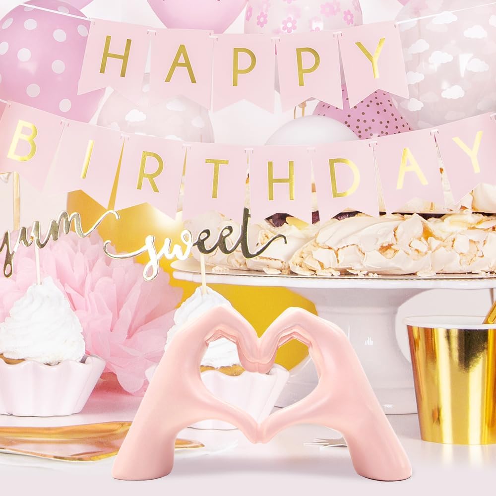 Pink Heart Hand Sculpture â€?Cute Finger Heart Statue for Girl's Bedroom Decor & Gift