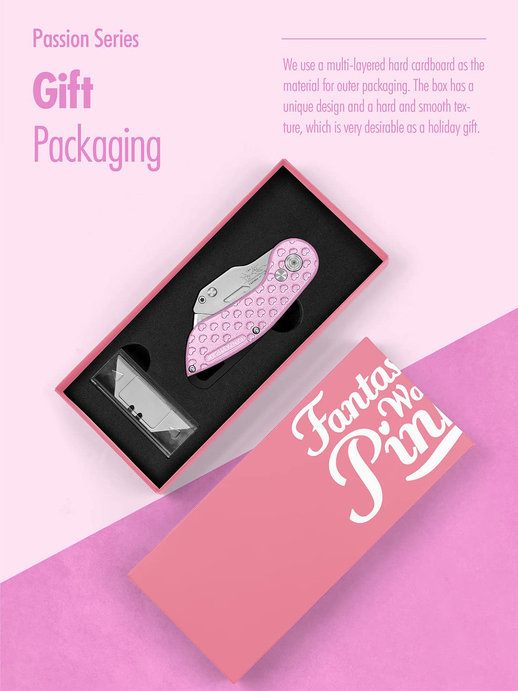 Folding Utility Knife, Cute Metal Box Cutter with Extra 5 Sharp Blades, Quick Blade Change, and Preminium Gift Packaging, for Cardboard Opener, Paper Cutter