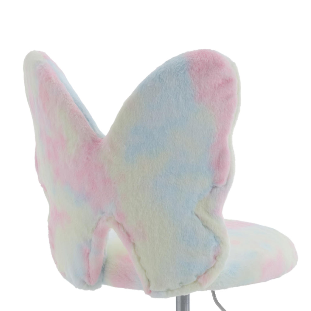 Kids Desk Chair Butterfly Faux Fur Study Chair Adjustable Vanity Chair, Small Cute Student Task Chair with White Foot