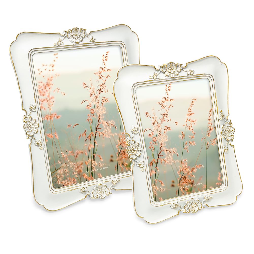 Vintage-Inspired Simple Ornate Picture Horizontal & Vertical for Tabletop and Wall Display - Home Décor, Floral, Resin Frame