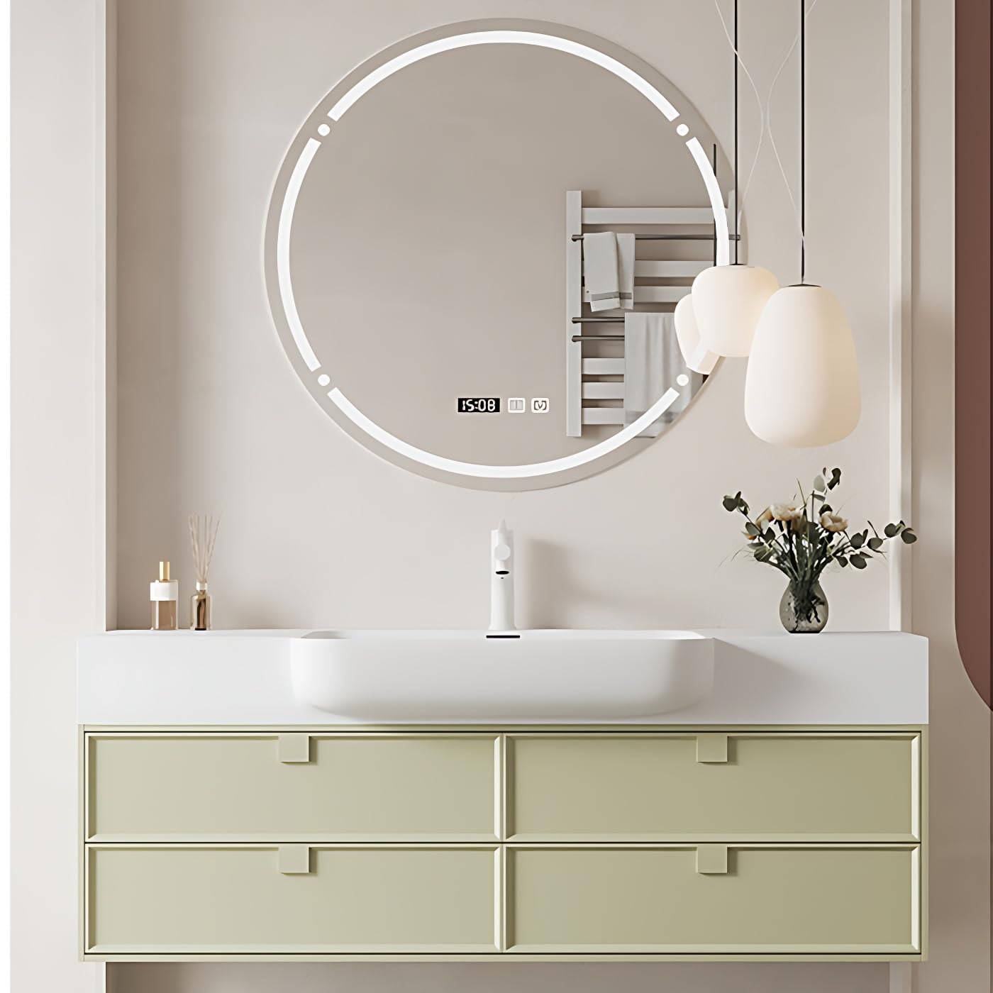 Elevated Bathroom Vanity with Sink & Smart Defogging Mirror, Floating Bathroom Vanity for Small Space, Solid Wood Material