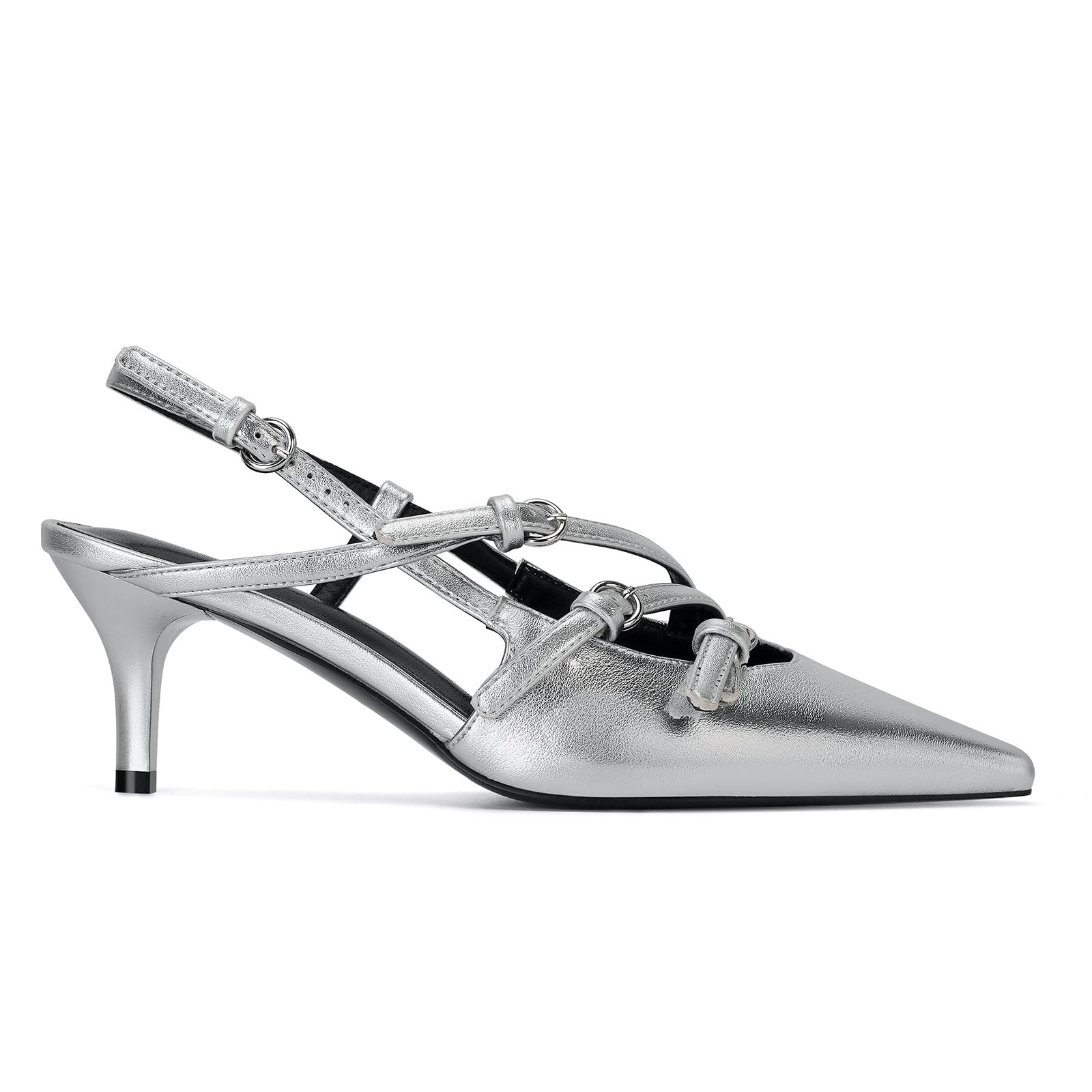 Slingback Kitten Heels Pointed Toe Stiletto Heels Slip On Pumps with Buckled Straps Dress Work Heeled Sandals