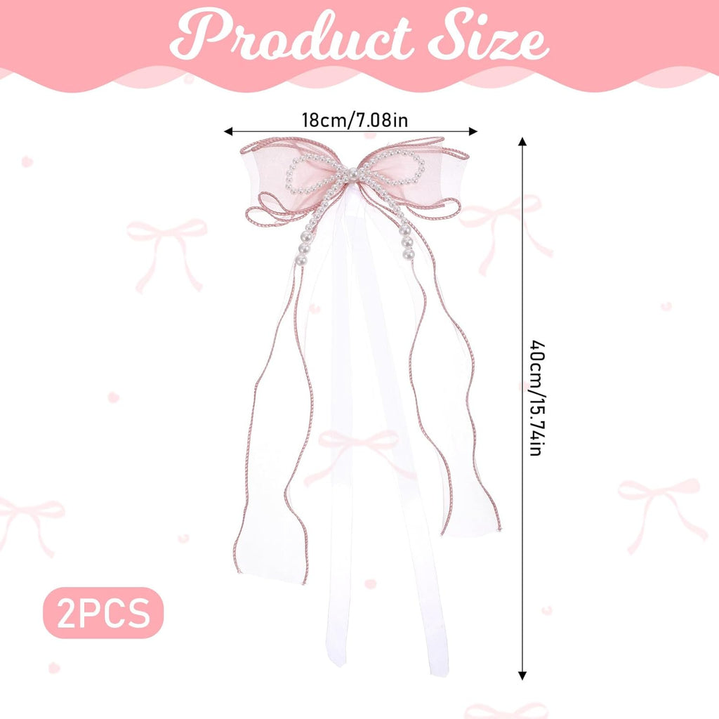 Sweet Pink Bow Curtain Holdbacks Buckles Ribbon Curtain Ties for with Pearls Home Decoration