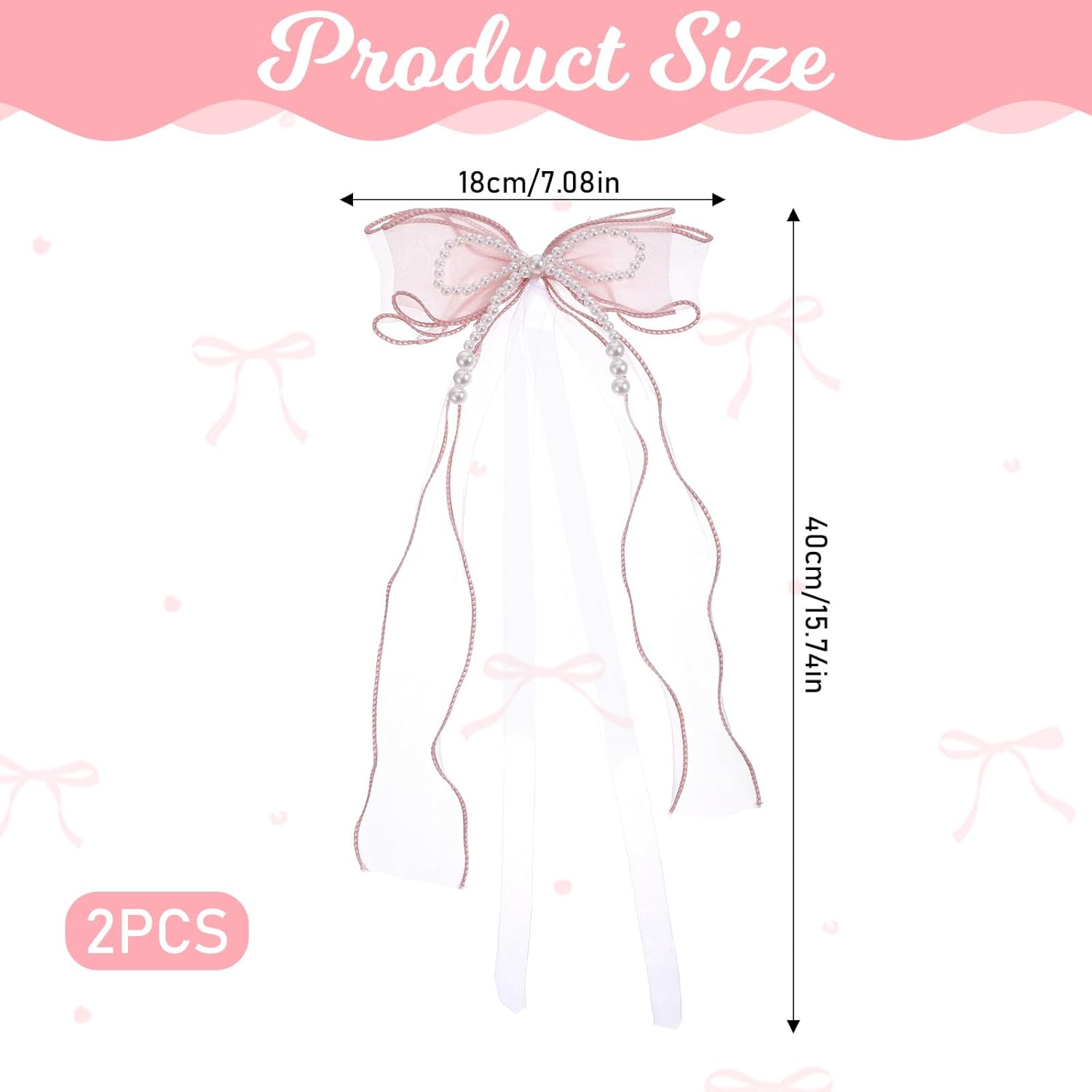 Sweet Pink Bow Curtain Holdbacks Buckles Ribbon Curtain Ties for with Pearls Home Decoration