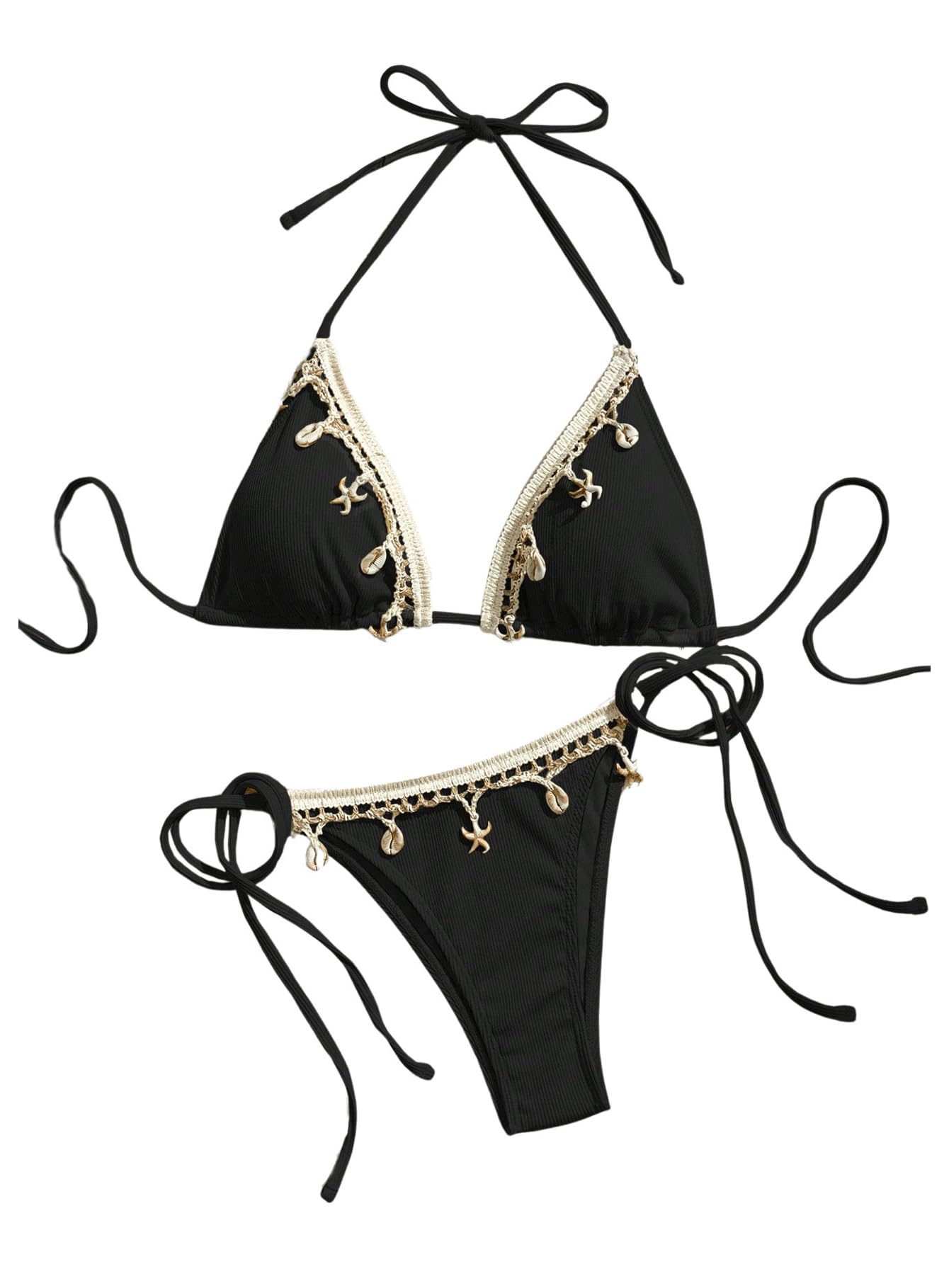 Women's 2 Piece Halter Triangle Bathing Suit Ribbed Bikini Swimsuits