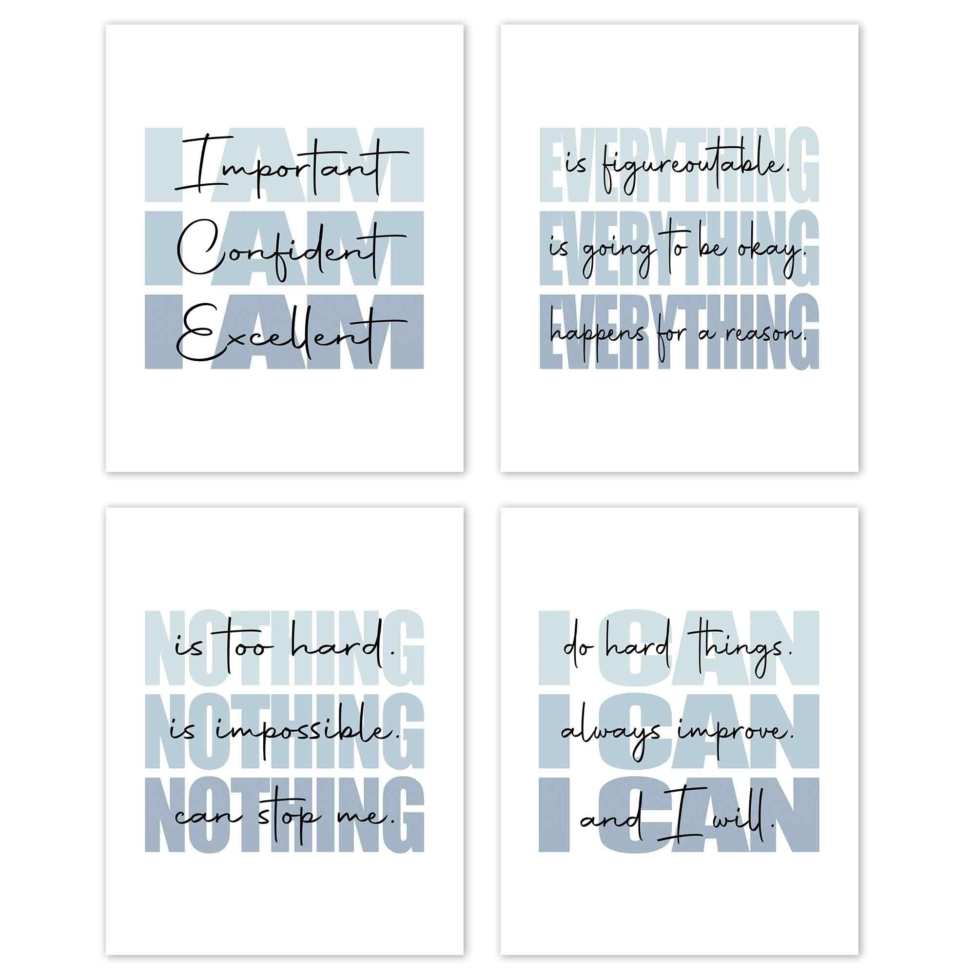Set of 4 Inspirational Posters â€?Motivational Wall Art for Teen Girls & Women (8x10)