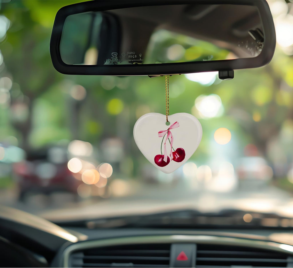 Coquette Trendy Pink Bow Ornament, Keepsake Sign for Decoration, Ceramic Heart