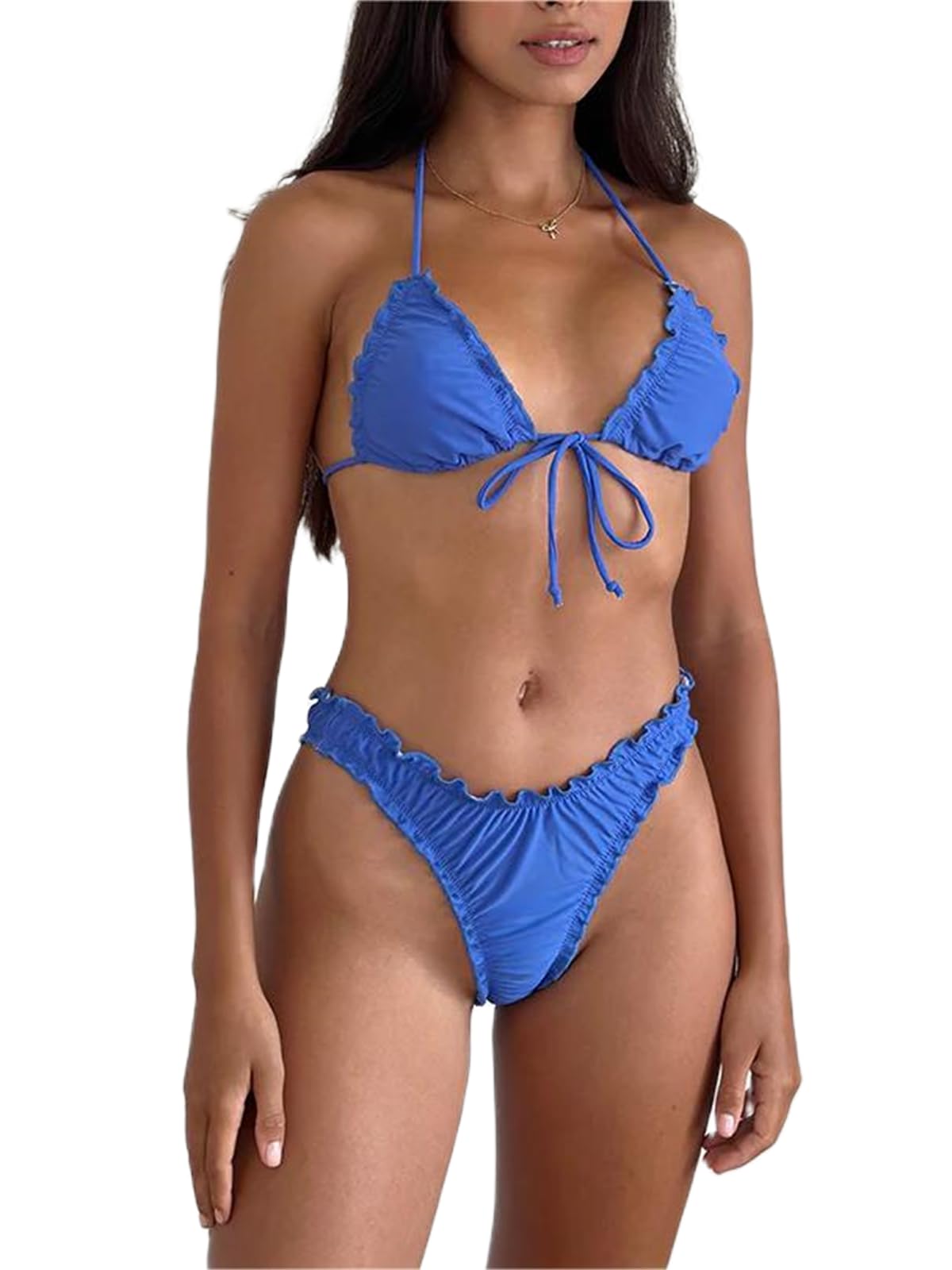 Women Y2k Bikinis Sets Coquette Aesthetic Bows Halter Tie Up Bikini Top High Cut Elastic Waist Bikini Bottom