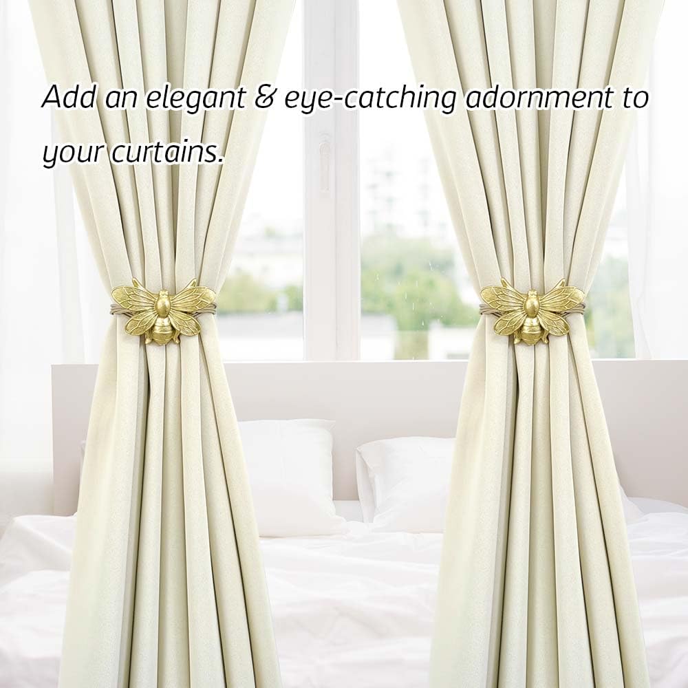 Set of 2 Resin Magnetic Curtain Tiebacks Golden Flying Bee Curtain Holders, Decorative Curtain Ties for Drapes