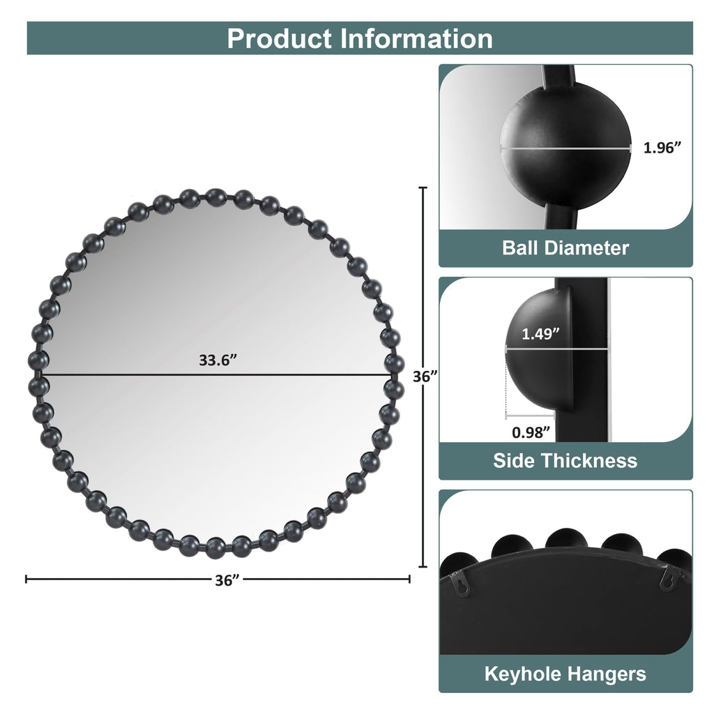 Metal Spherical Frame Round Mirror 36" Diameter