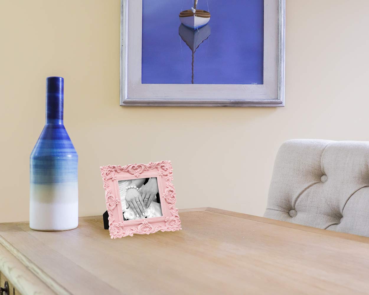 Resin Picture Frame â€?Handcrafted Floral Design with Easel for Tabletop and Wall Display