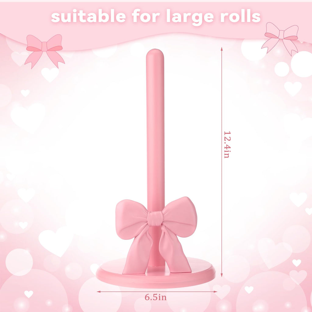 Coquette Pink Bow Paper Towel Holder Cute Wooden Decorative Paper Towel Stand Free-Standing